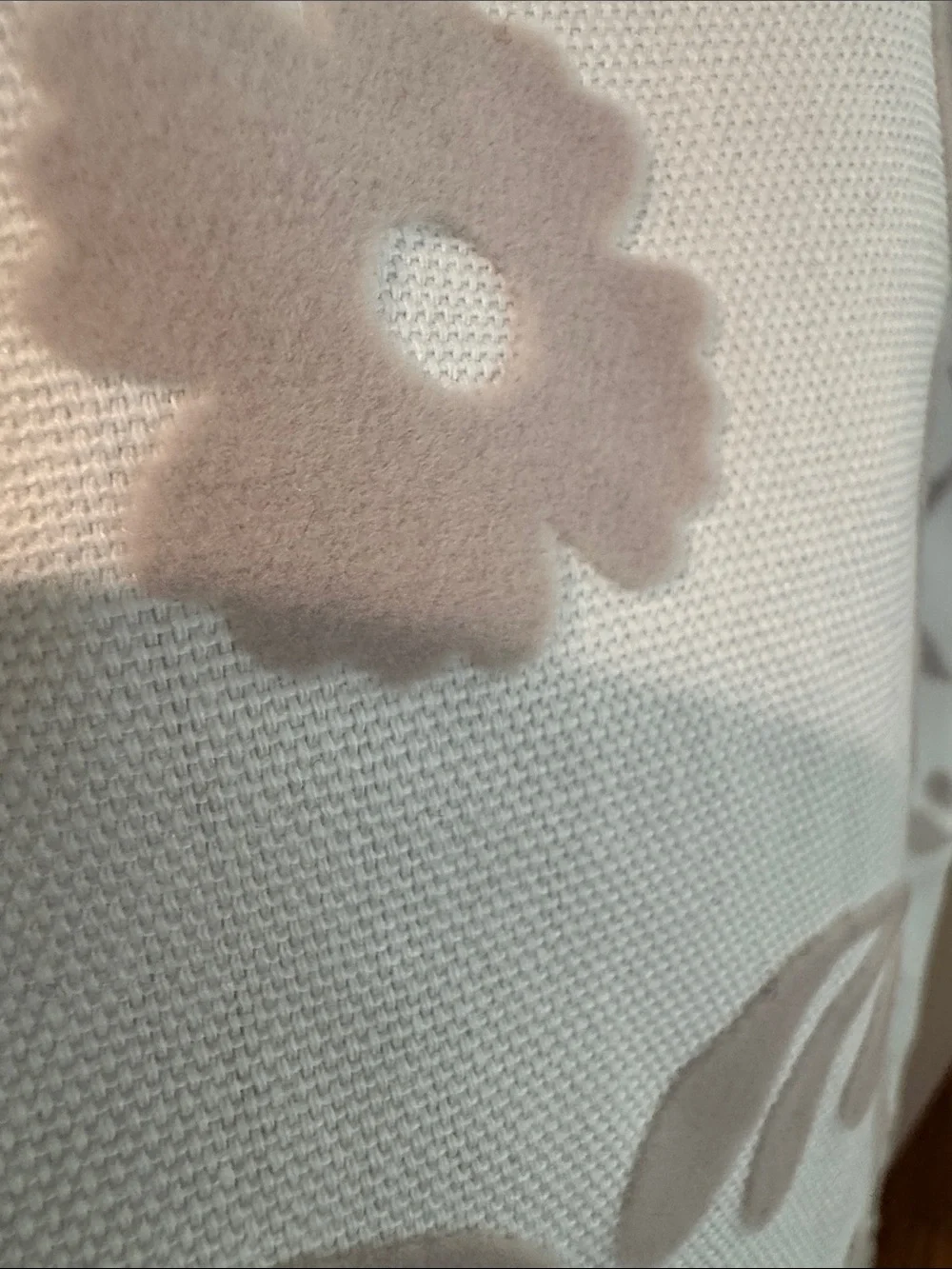 Pottery Barn Kids White Curtain Panel with Taupe Floral Medallions